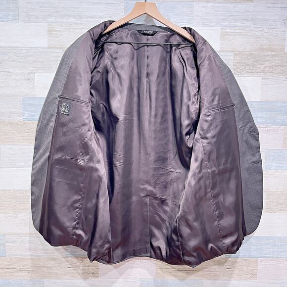 Jos A Bank Wool Two Button Suit Gray Birdseye Mens 46R Jacket 40W Pleated Pants - Picture 5 of 14